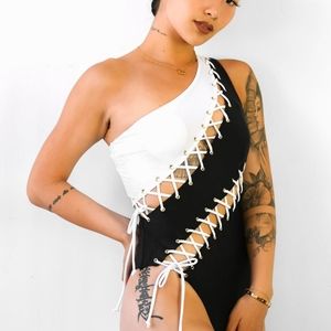 Foxblood Frankenstein One Piece Black & White Bathing Suit Size Large